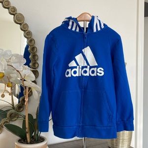 Adidas zip up blue hoodie for boys size 7.